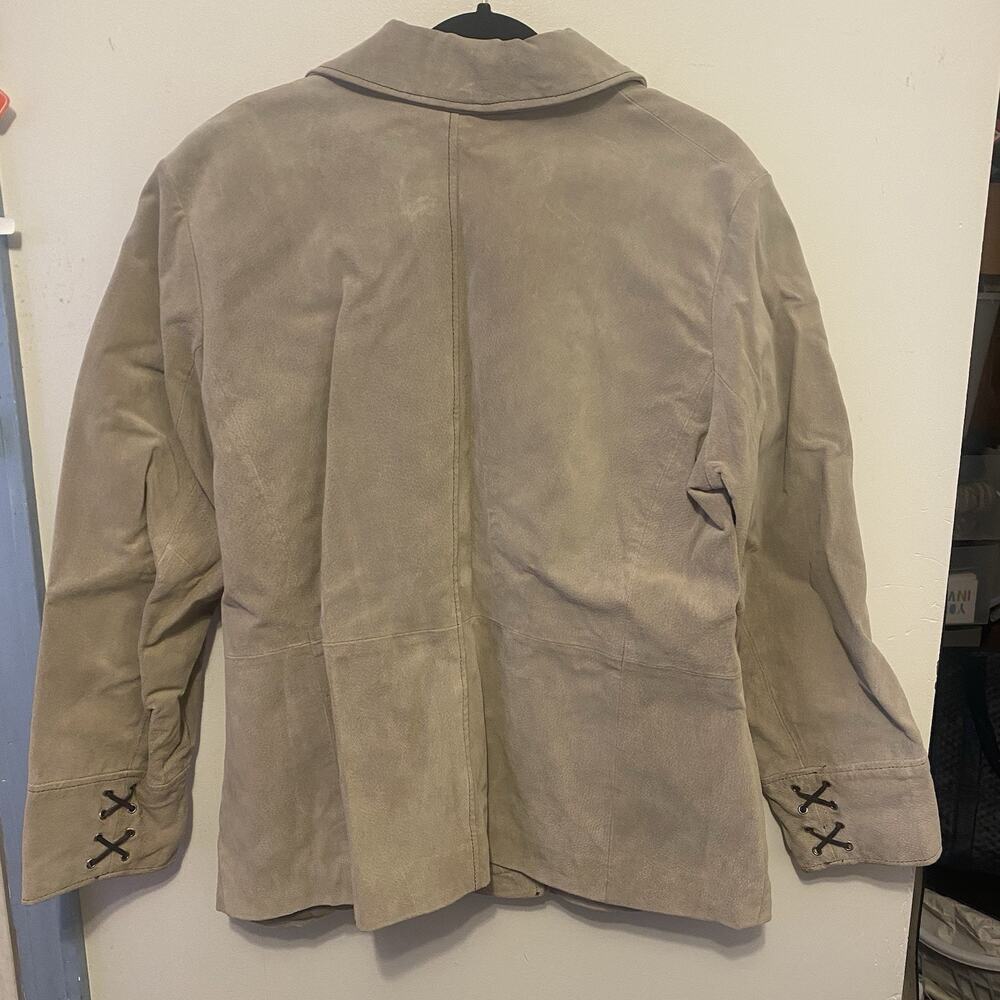 VTG Colebrook Women L 14/16 Suede Leather Jacket Blazer Ivory Western 90s Lined - Picture 9 of 12